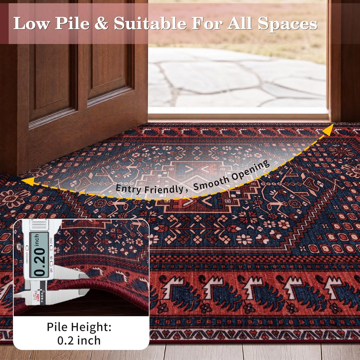 2x6 Dark Red Vintage Boho Washable Runner Rug - Non-Slip Hallway Carpet