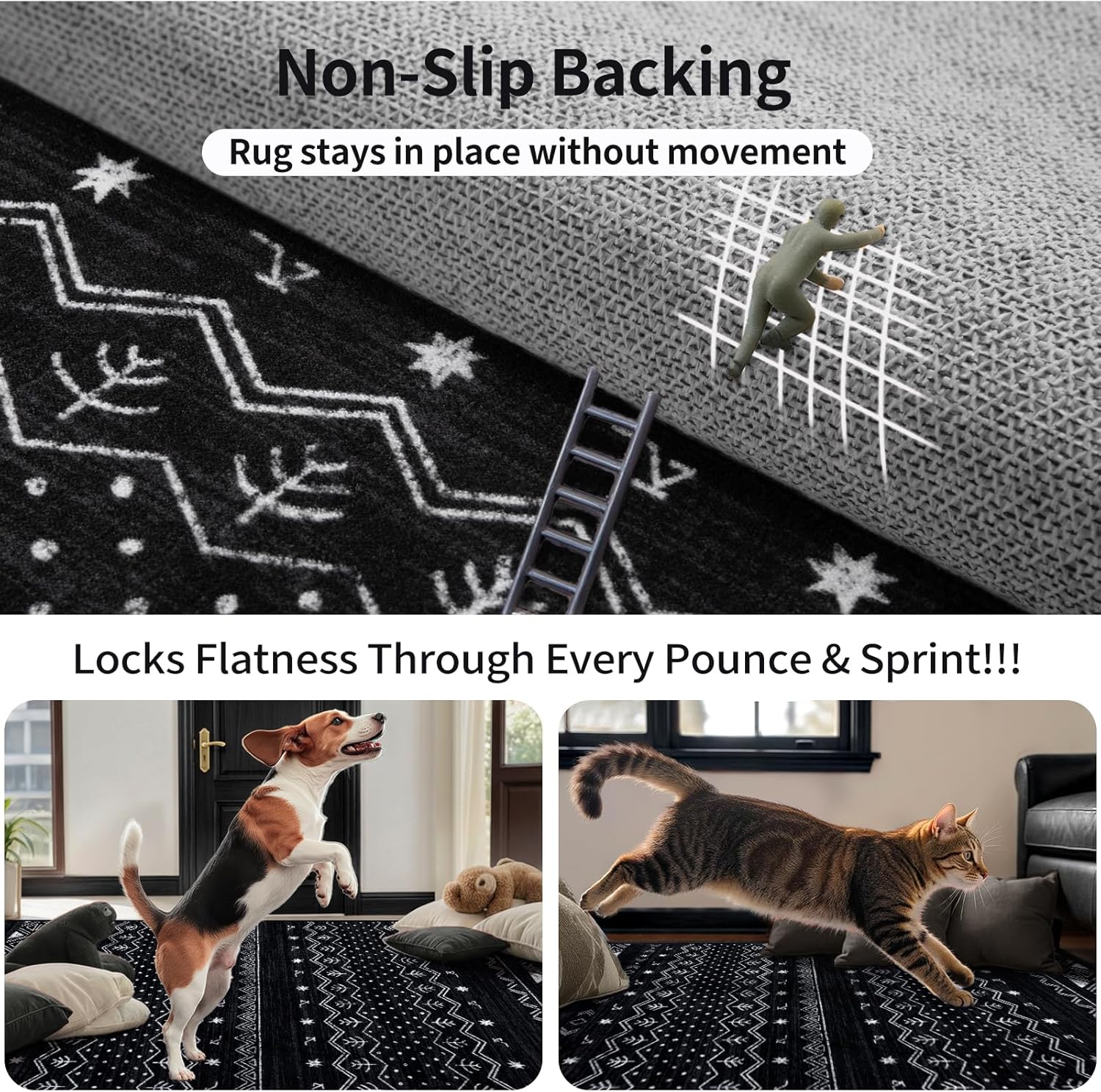 SERISSA Boho Geometric Washable Runner Rug, 2'x10' Non-Slip Long Hallway Carpet for Kitchen, Entryway, Laundry, Bedroom & Bathroom – Soft Low-Pile Black & White Runner