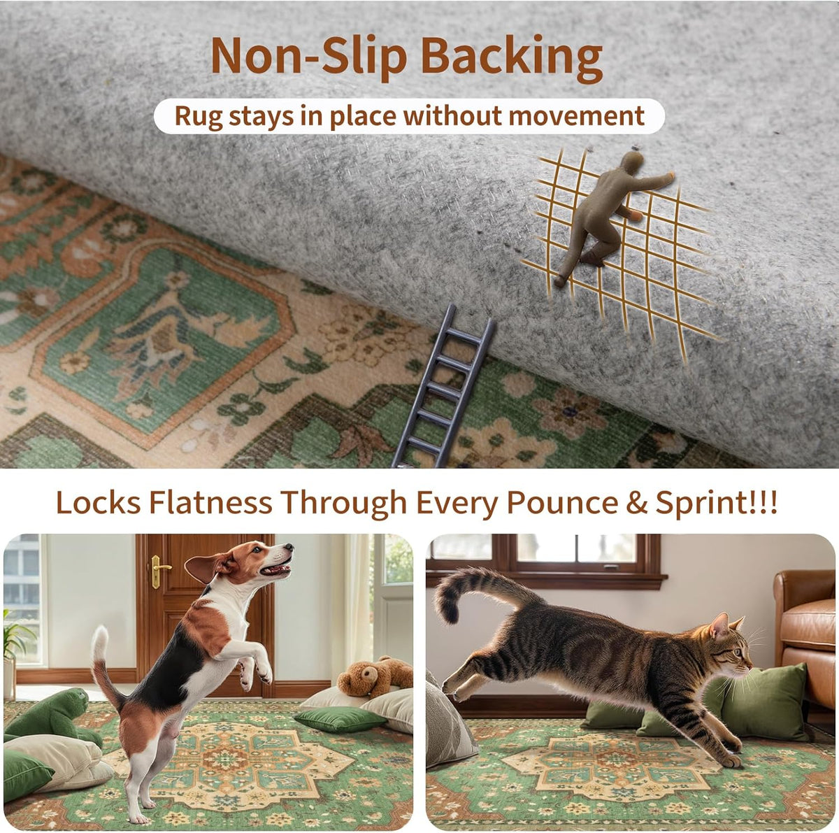 2'6"x8' Terracotta Green Vintage Washable Runner Rug - Non-Slip Hallway Carpet