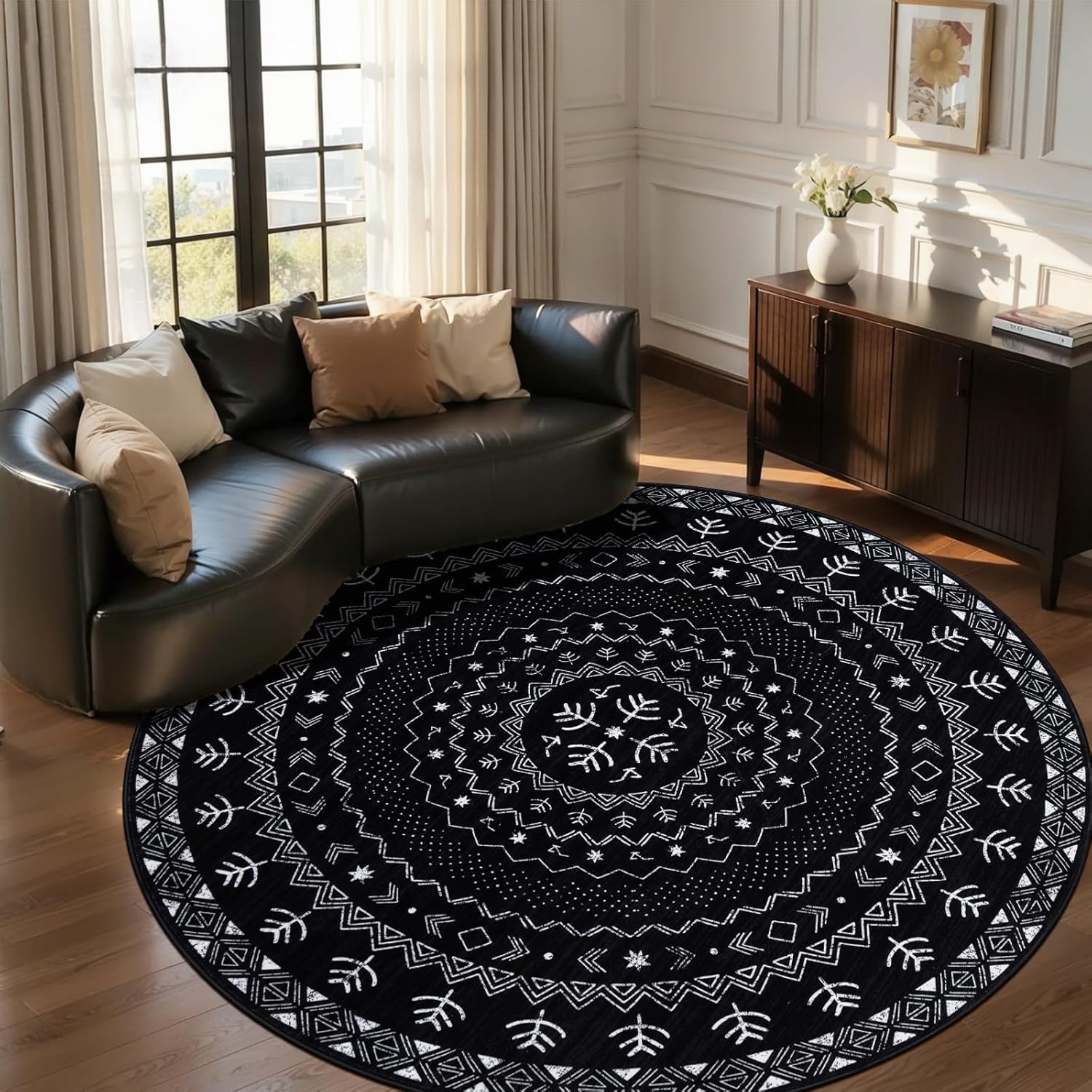 SERISSA Boho Geometric Washable Runner Rug, 2'x10' Non-Slip Long Hallway Carpet for Kitchen, Entryway, Laundry, Bedroom & Bathroom – Soft Low-Pile Black & White Runner