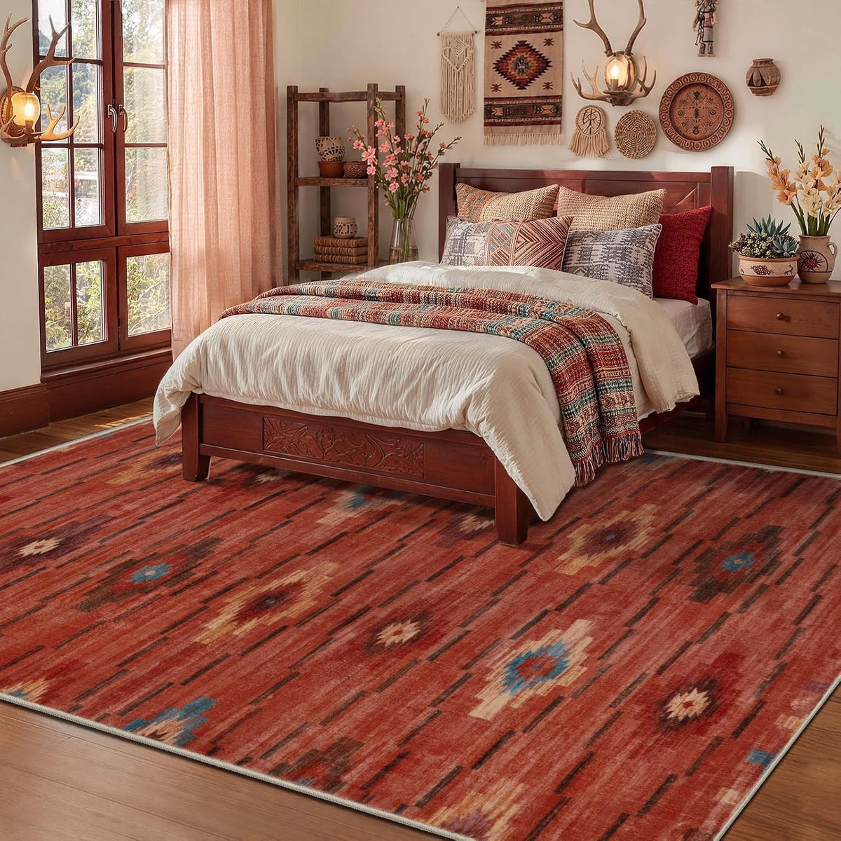 2x3 Terracotta Boho Western Washable Small Rug - Non-Slip Door Mat