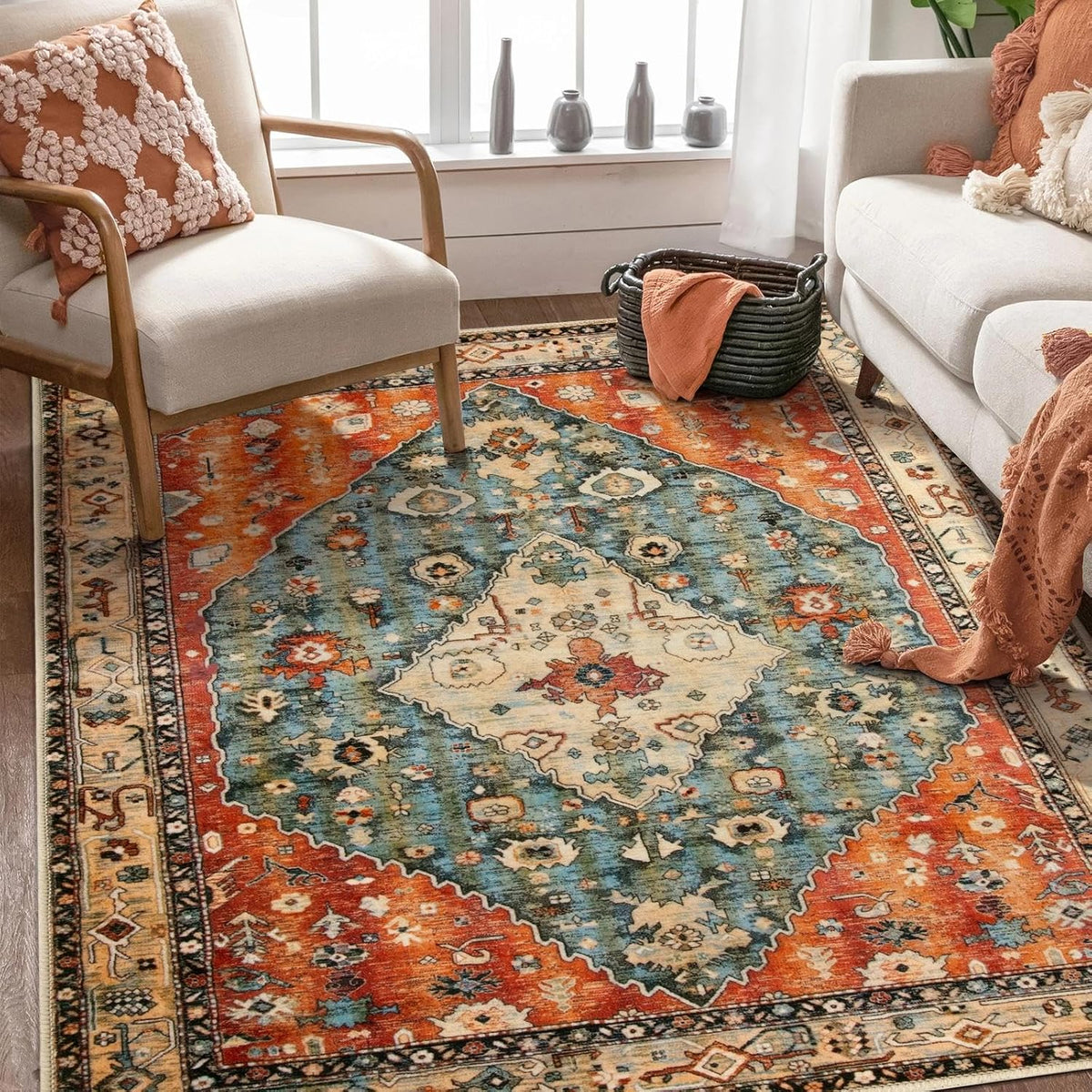 2x3 Vintage Oriental Washable Small Area Rug - Non-Slip Boho Accent Mat