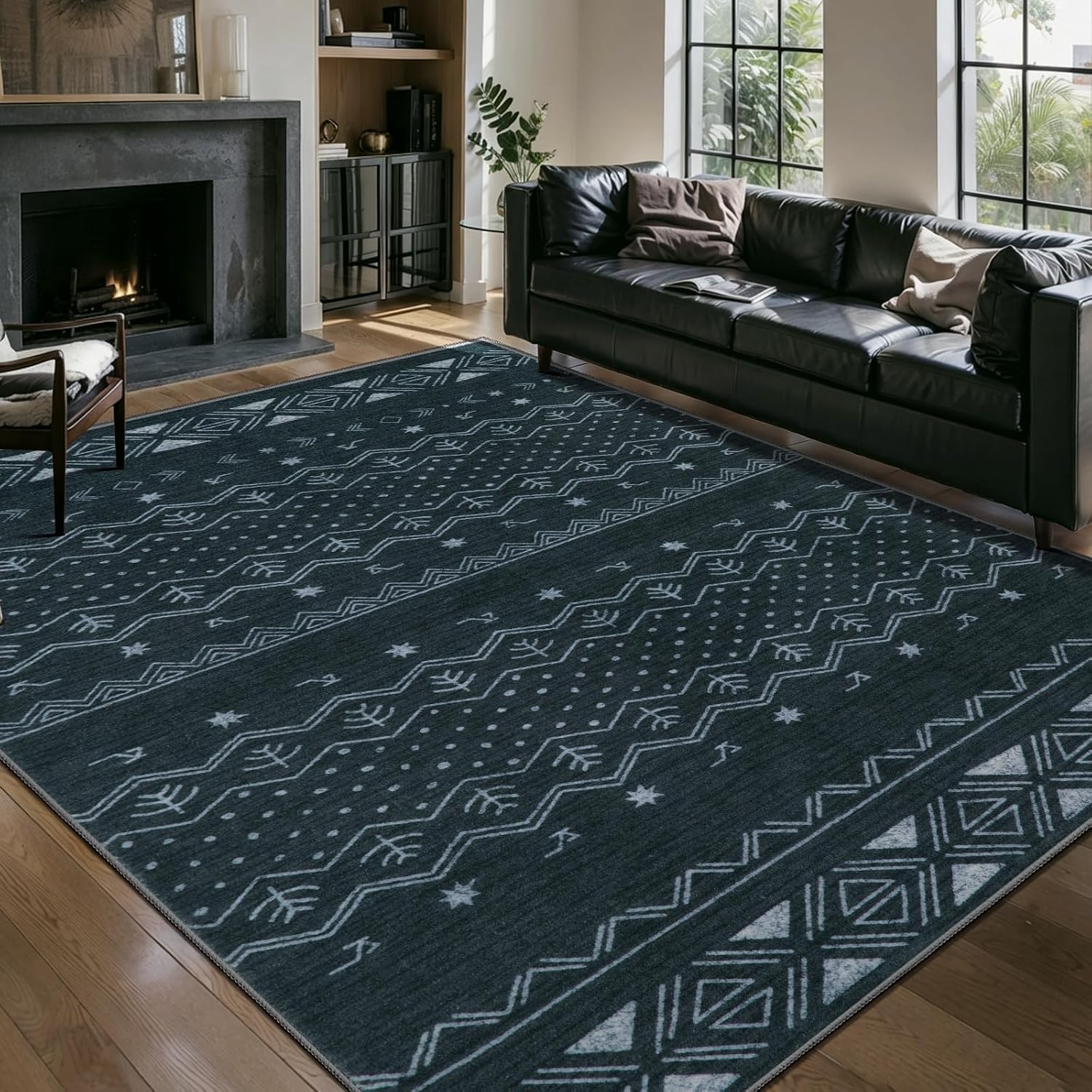 2x3 Grey Washable Entryway Rug - Moroccan Boho Small Carpet