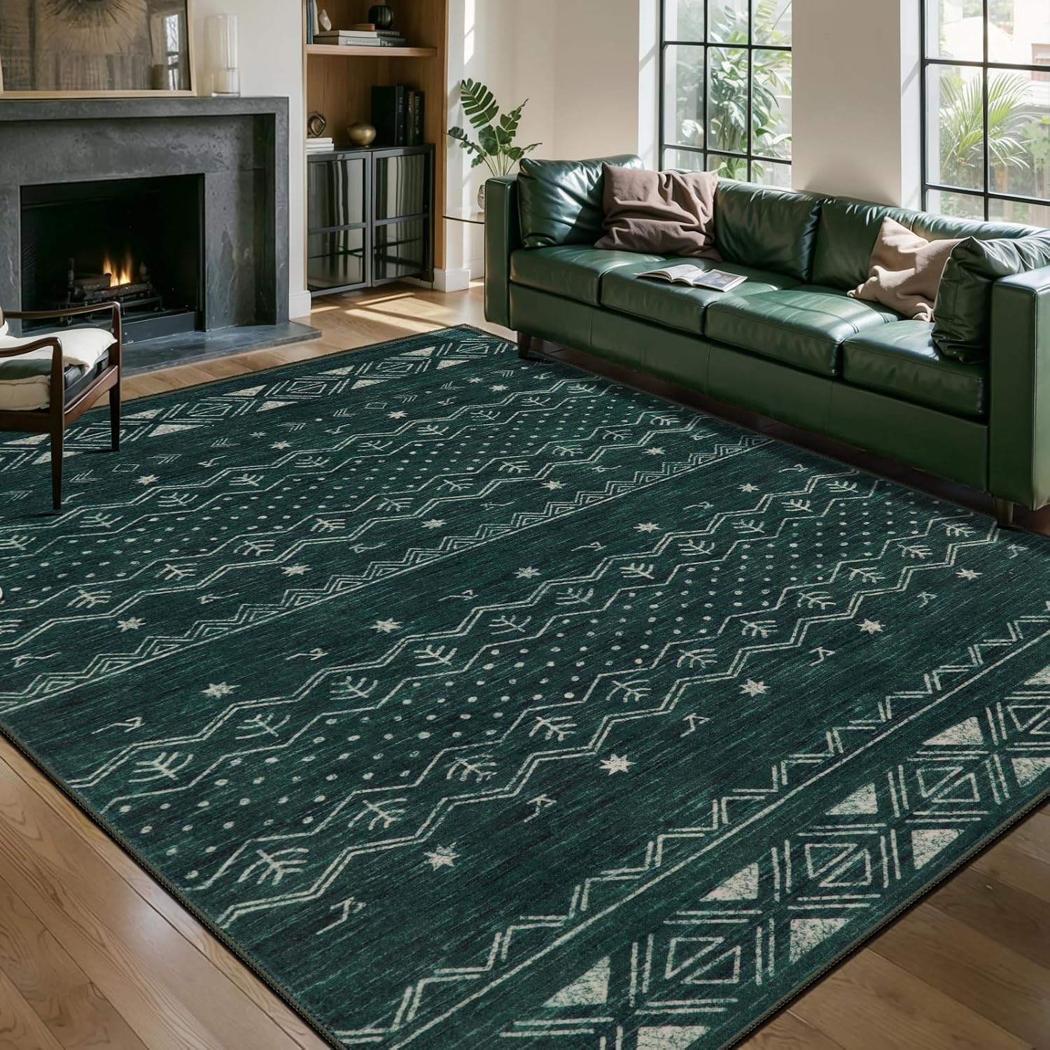 2'6"x8' Dark Green Washable Hallway Runner Rug - Moroccan Boho Long Carpet
