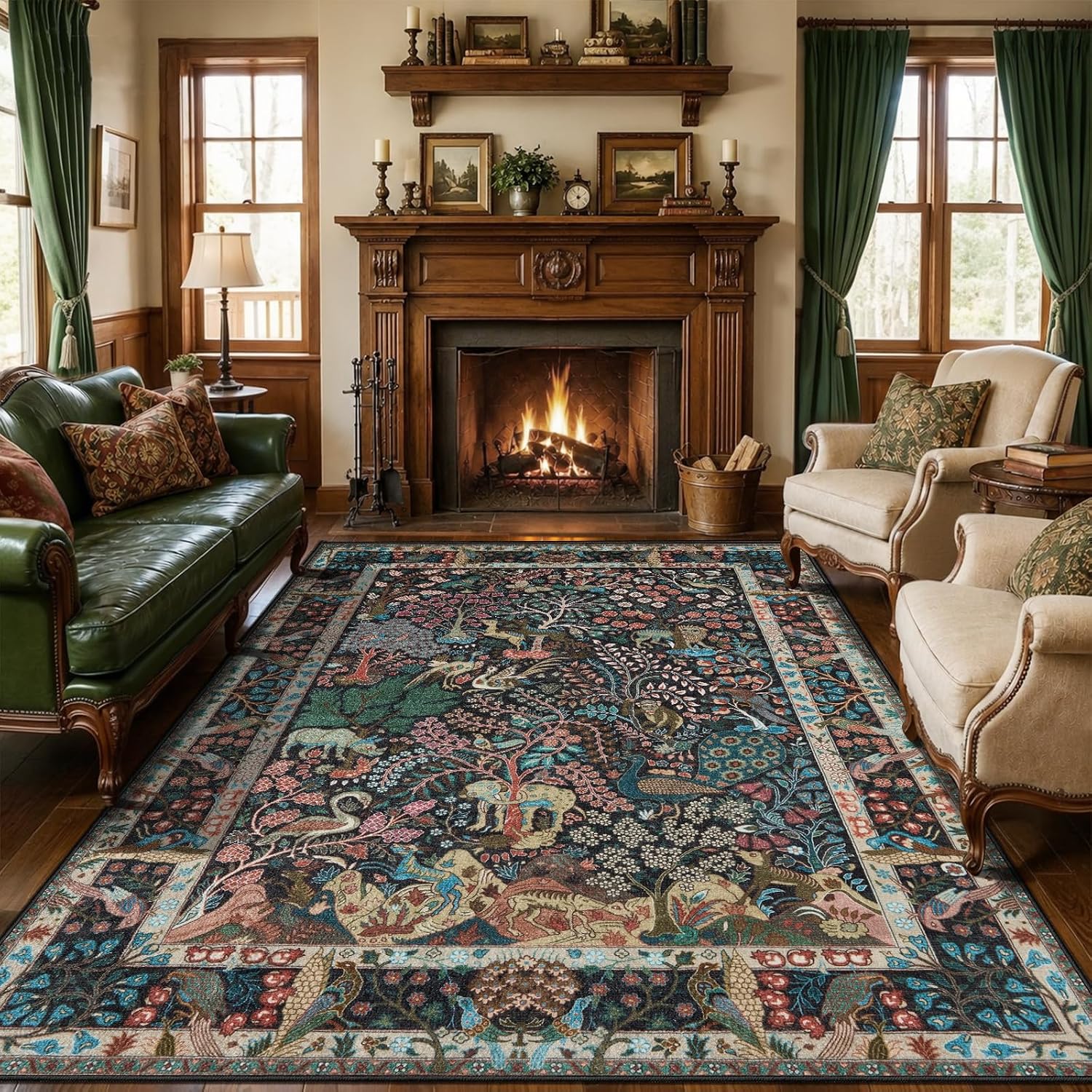 2x4 Vintage Jungle Washable Runner Rug - Non-Slip Boho Door Mat
