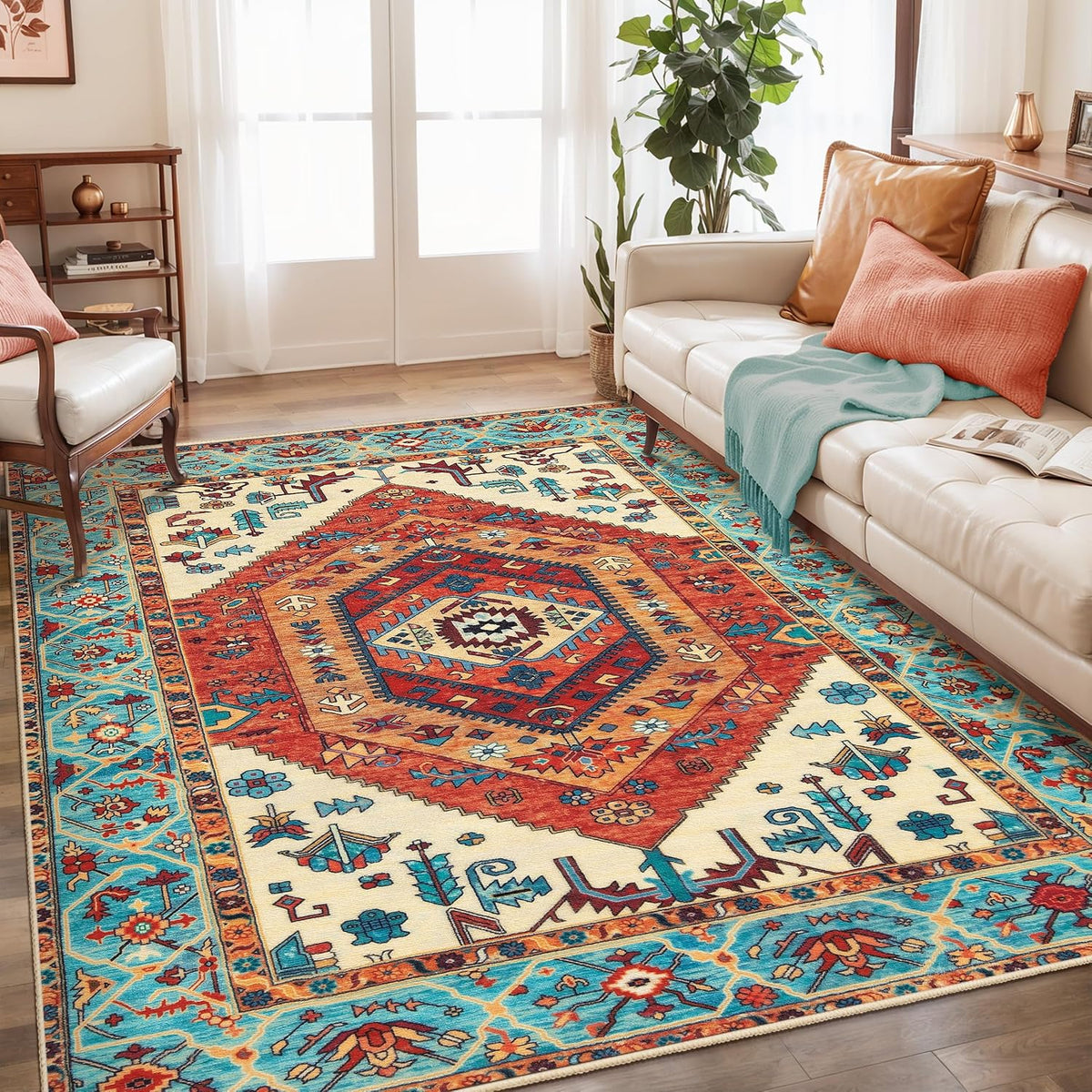 3x12 Orange Vintage Boho Washable Runner Rug - Non-Slip Hallway Carpet