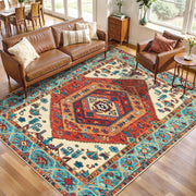 5x8 Orange Vintage Boho Washable Area Rug - Non-Slip Distressed Carpet