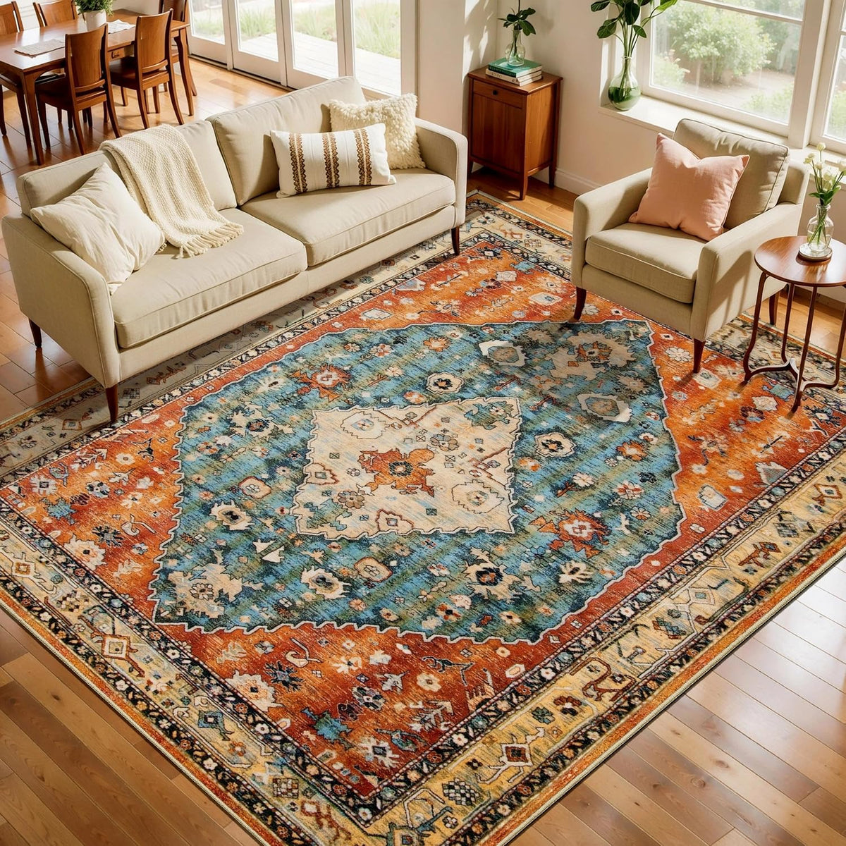 2x3 Vintage Oriental Washable Small Area Rug - Non-Slip Boho Accent Mat