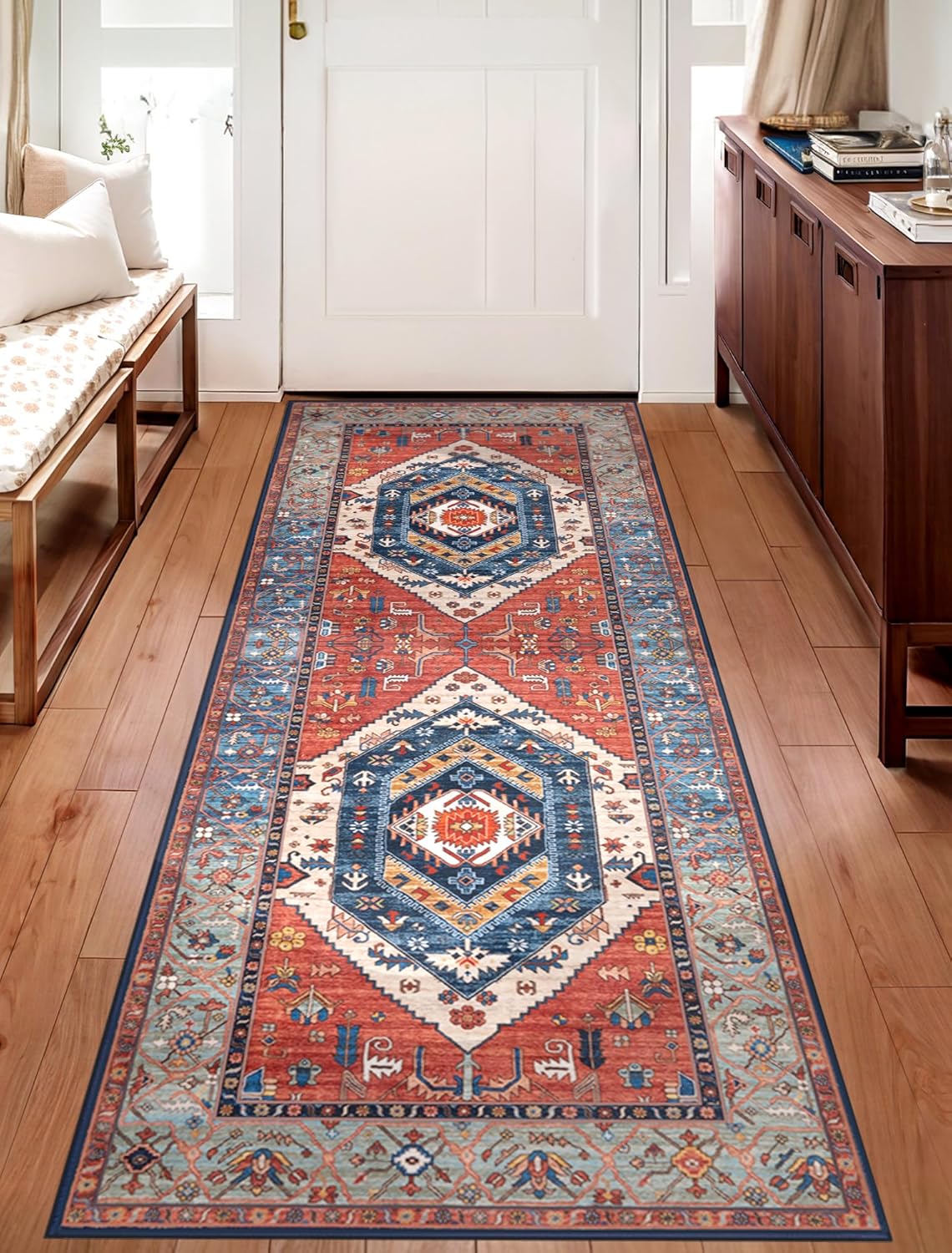 SERISSA Vintage Boho Washable Runner Rug, 2'x6' Non-Slip Distressed Tribal Area Rug for Hallway, Kitchen, Laundry, Bathroom & Living Room – Ultra Soft & Durable Floor Carpet