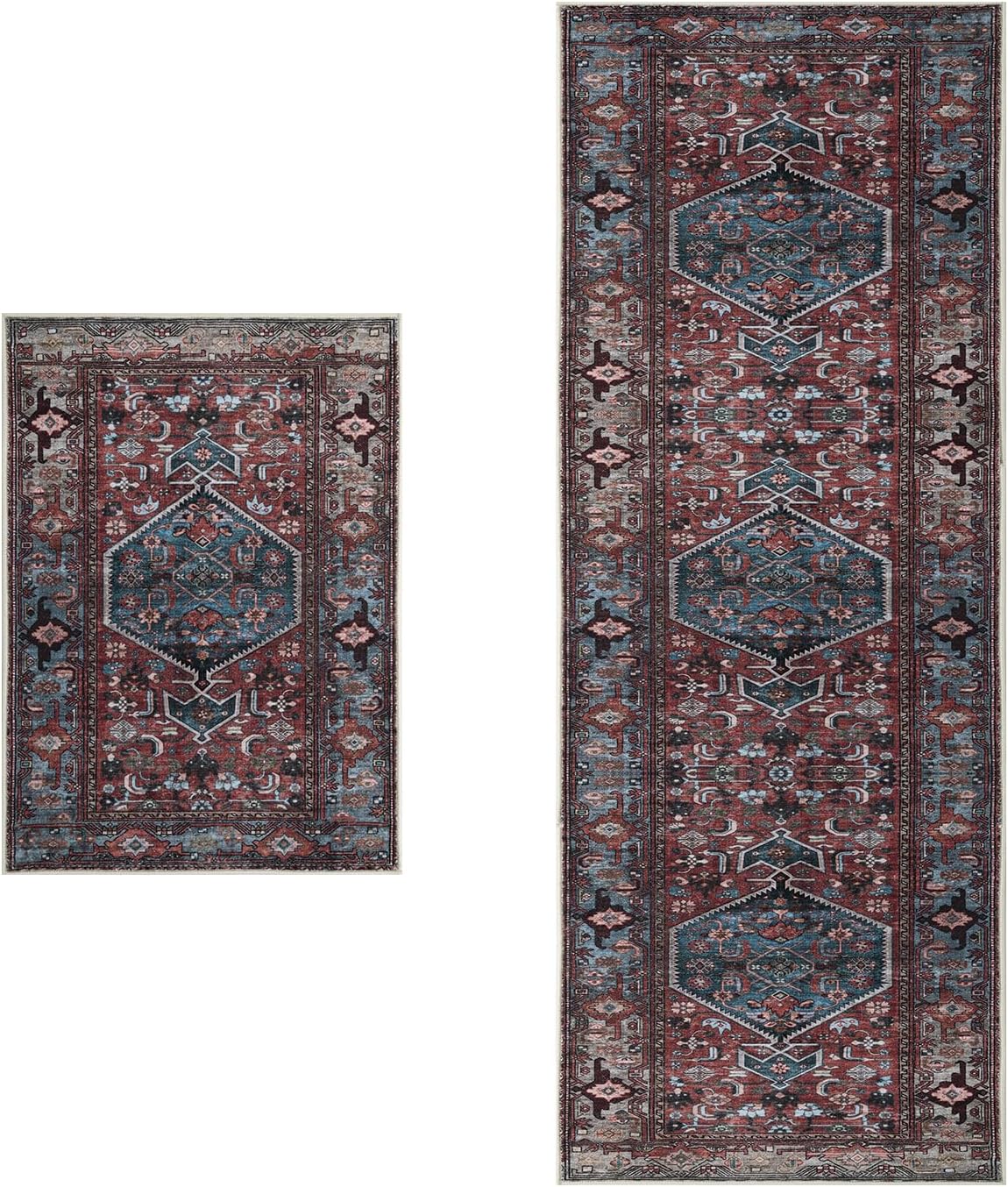 SERISSA Vintage 2x3 and 2.6x8 Washable Area Rug Non Slip(Red Multi)