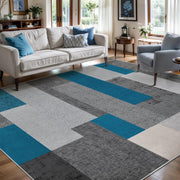 SERISSA Modern Abstract Washable Area Rug, 5'x7' Non-Slip Soft Low-Pile Floor Carpet for Living Room, Dining Room, Bedroom & Office – Geometric Blue & Grey Decor