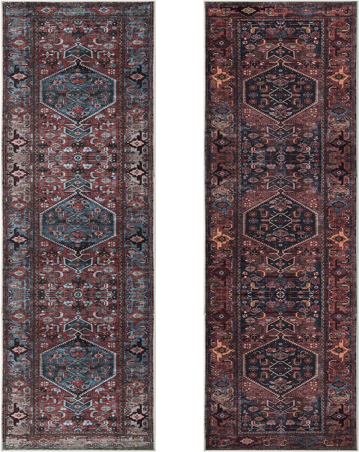 SERISSA Vintage 2.6x10 Washable Hallway Runner Rug Non Slip(Red Multi+Black Red)