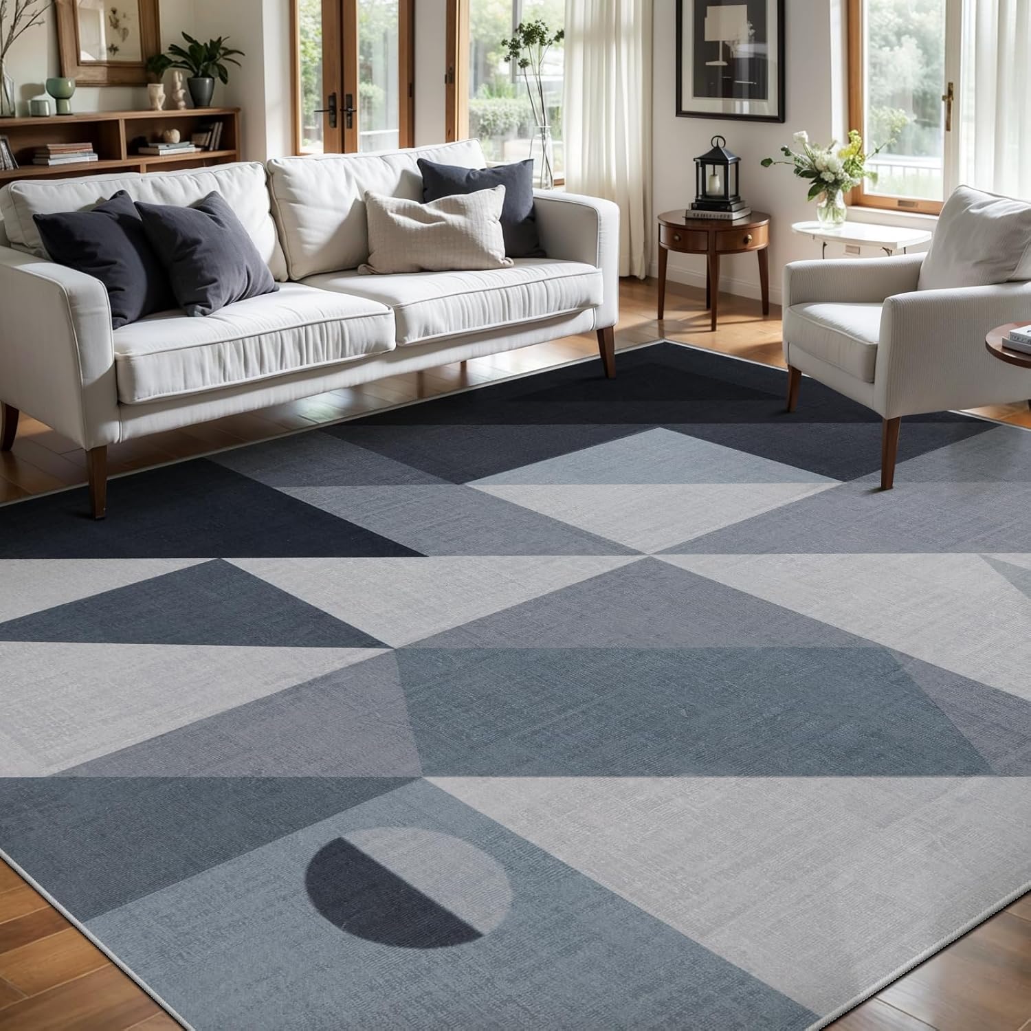 SERISSA Modern Abstract Washable Area Rug, 6'x9' Large Non-Slip Soft Low-Pile Floor Carpet for Living Room, Dining Room, Bedroom & Office – Contemporary Grey Decor