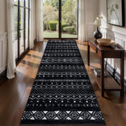 SERISSA Boho Geometric Washable Runner Rug, 2'x10' Non-Slip Long Hallway Carpet for Kitchen, Entryway, Laundry, Bedroom & Bathroom – Soft Low-Pile Black & White Runner