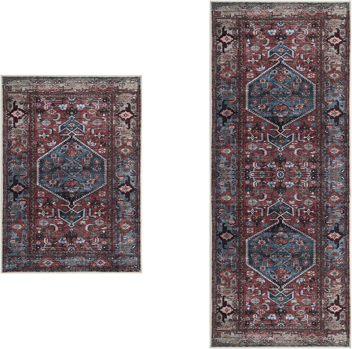 SERISSA Vintage 2x3 and 2x6 Washable Rug Non Slip(Red Multi)