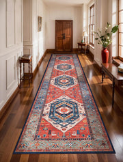 SERISSA Vintage Boho Washable Runner Rug, 3'x12' Extra Long Non-Slip Floor Carpet for Hallway, Kitchen, Entryway, Bathroom & Laundry Room – Ultra Soft Distressed Rust Print