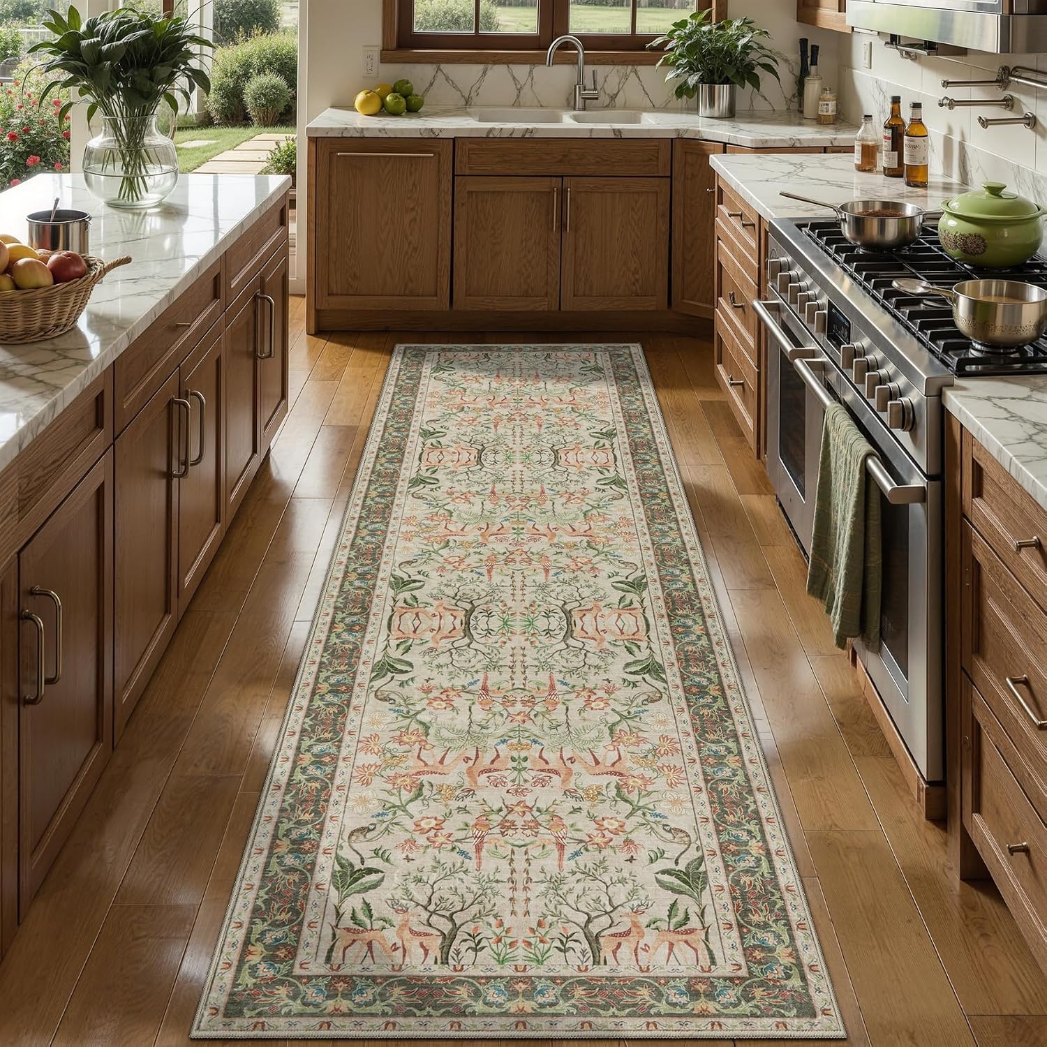 SERISSA Vintage Boho Animal Print Washable Runner Rug, Non-Slip Soft Low-Pile Floor Carpet for Hallway, Kitchen, Entryway, Laundry & Bedroom – Long Indoor Decor