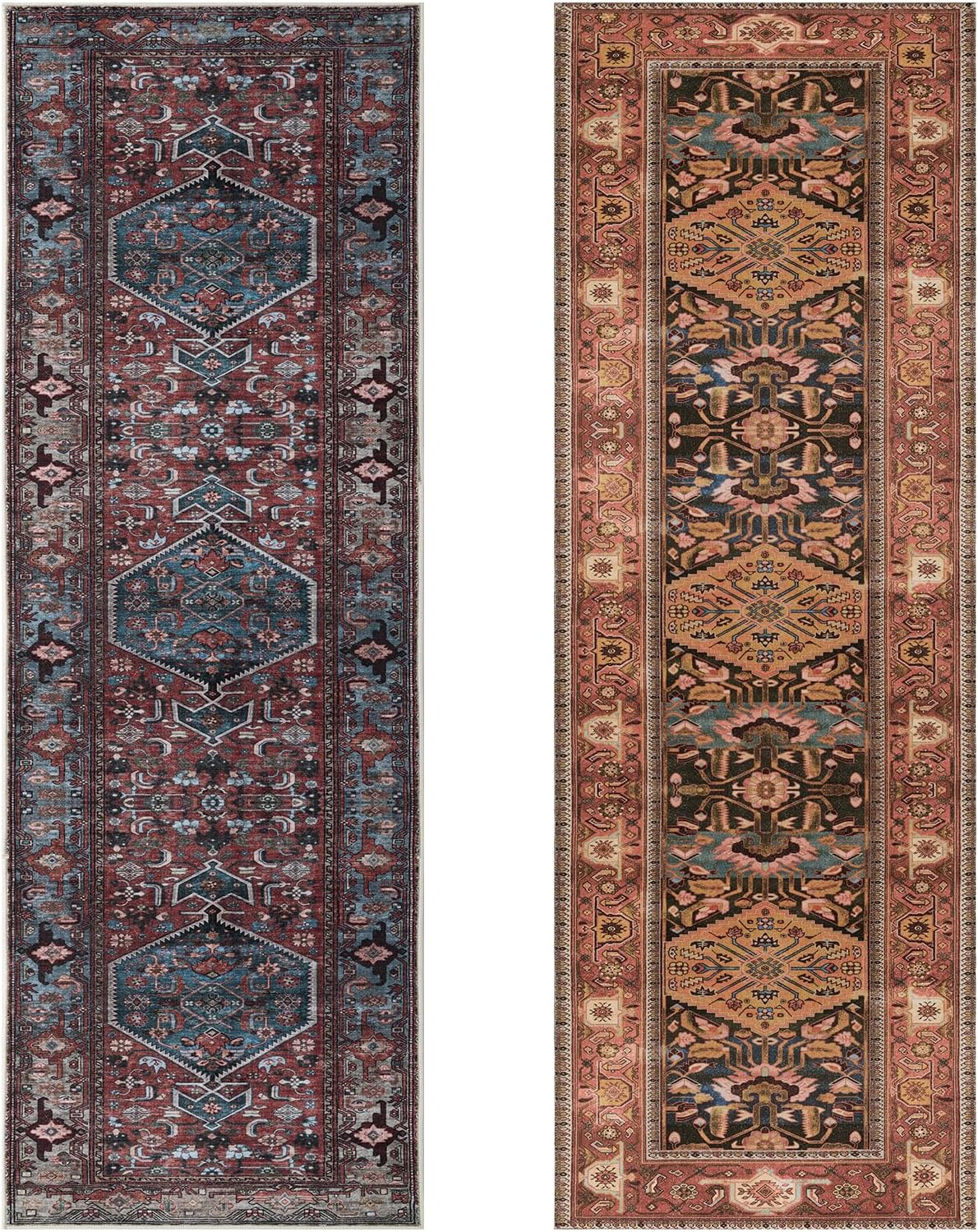 SERISSA Vintage 2.6x10 Washable Hallway Runner Rug Non Slip(Red Multi+Orange Red)
