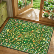 SERISSA Boho Floral & Cheetah Washable Accent Rug, Non-Slip Soft Low-Pile Floor Mat for Entryway, Kitchen, Bedroom, Laundry Room & Entrance – Vibrant Green Decor