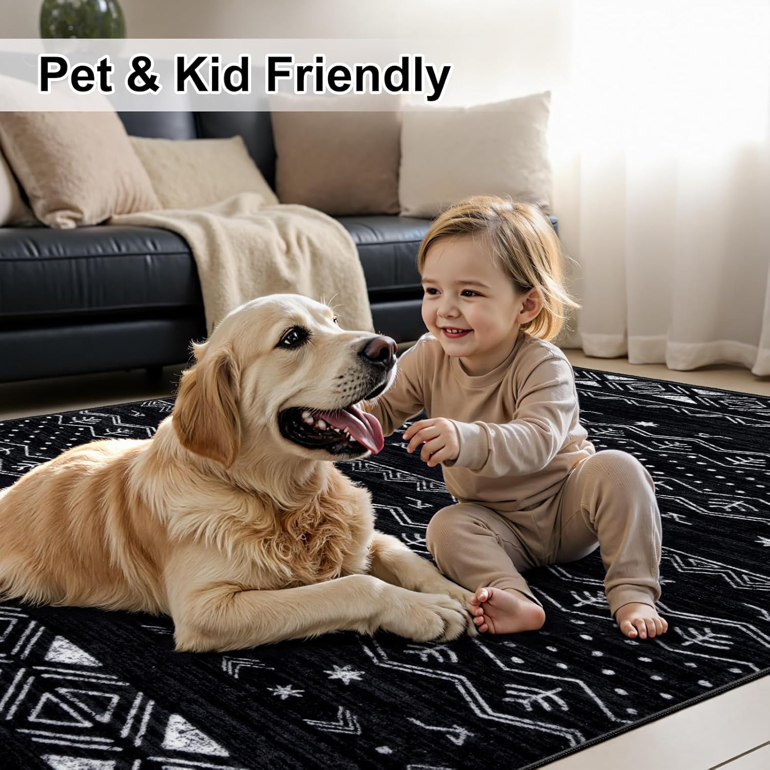 SERISSA Boho Geometric Washable Runner Rug, 2'x10' Non-Slip Long Hallway Carpet for Kitchen, Entryway, Laundry, Bedroom & Bathroom – Soft Low-Pile Black & White Runner