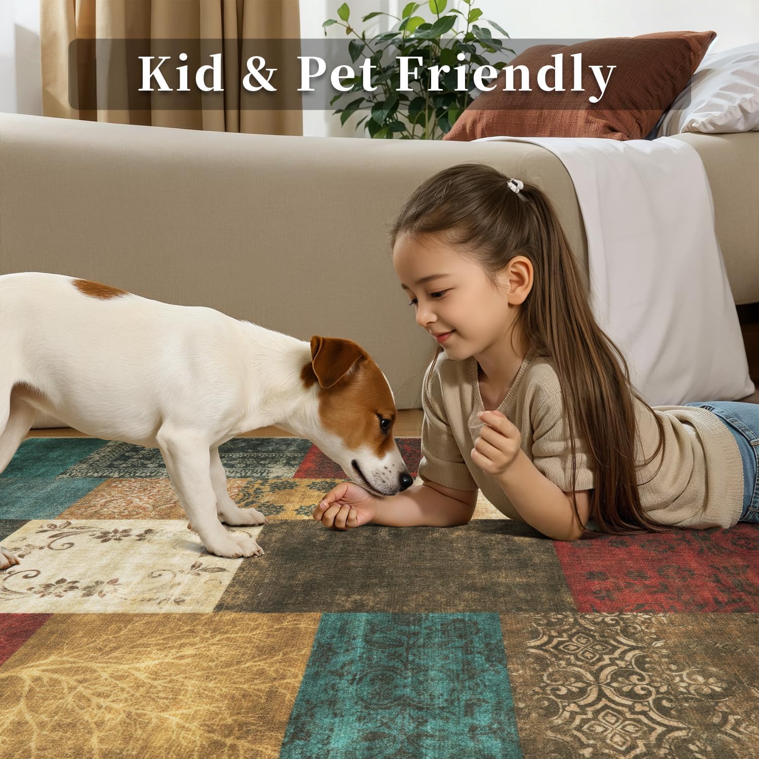 SERISSA Modern Abstract Washable Area Rug, 5'x7' Non-Slip Soft Low-Pile Floor Carpet for Living Room, Dining Room, Bedroom & Office – Geometric Red & Brown Decor