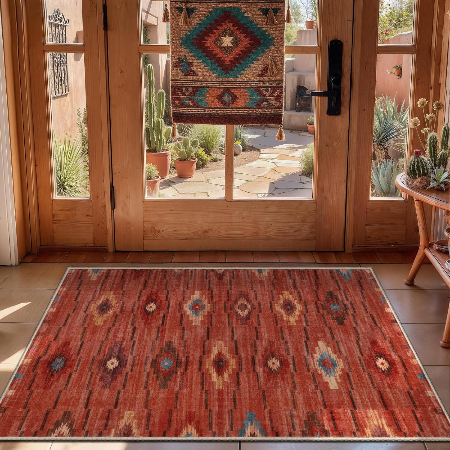 2x3 Terracotta Boho Western Washable Small Rug - Non-Slip Door Mat