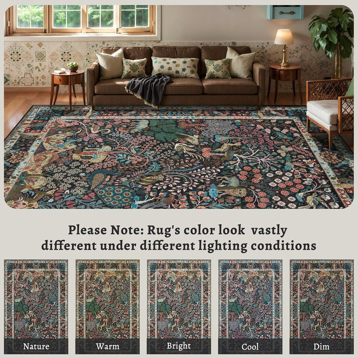 SERISSA Vintage Jungle Animal Washable Area Rug - Multi Non-Slip Carpet Collection