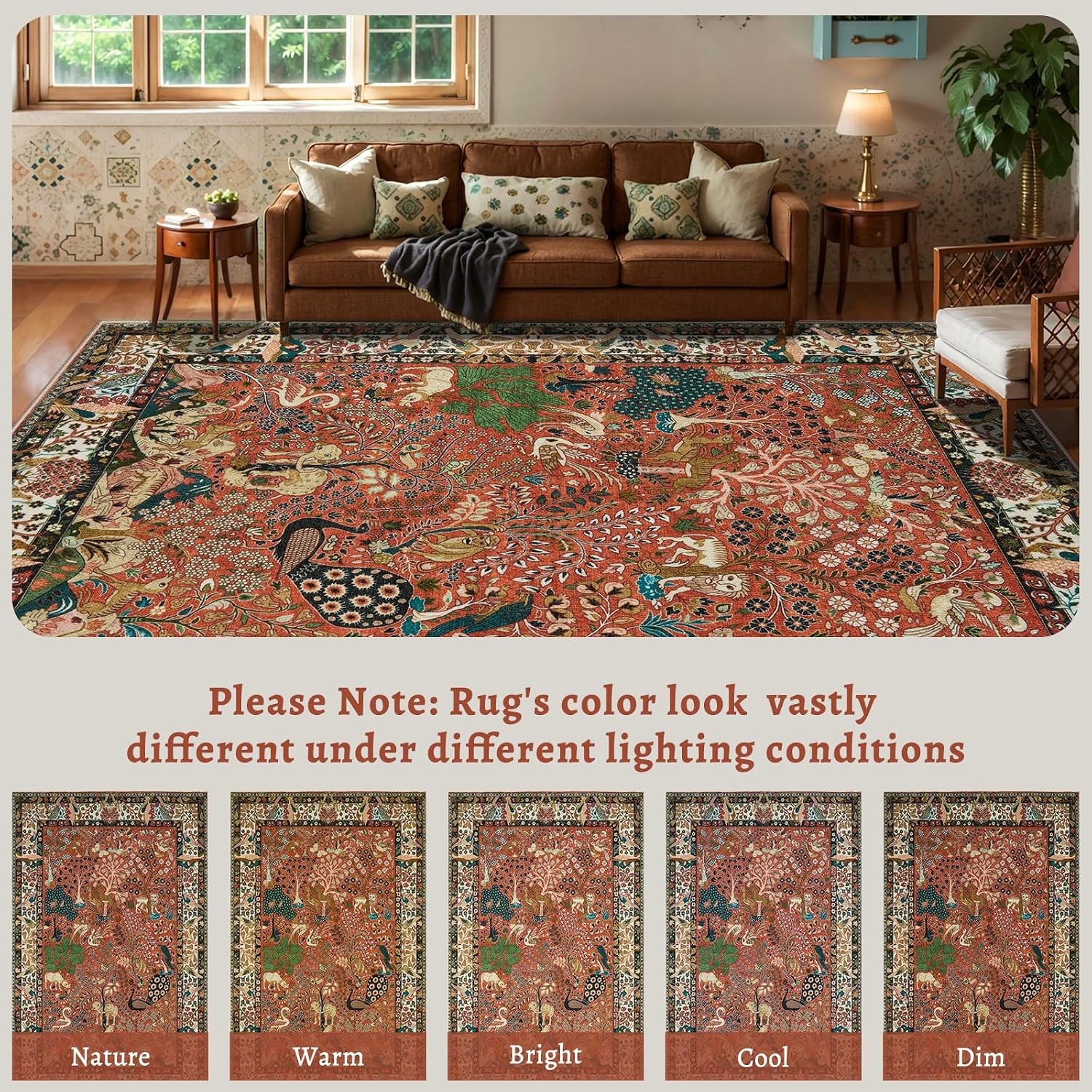 4ft Small Round Boho Area Rug - Soft Washable Animal Print Carpet