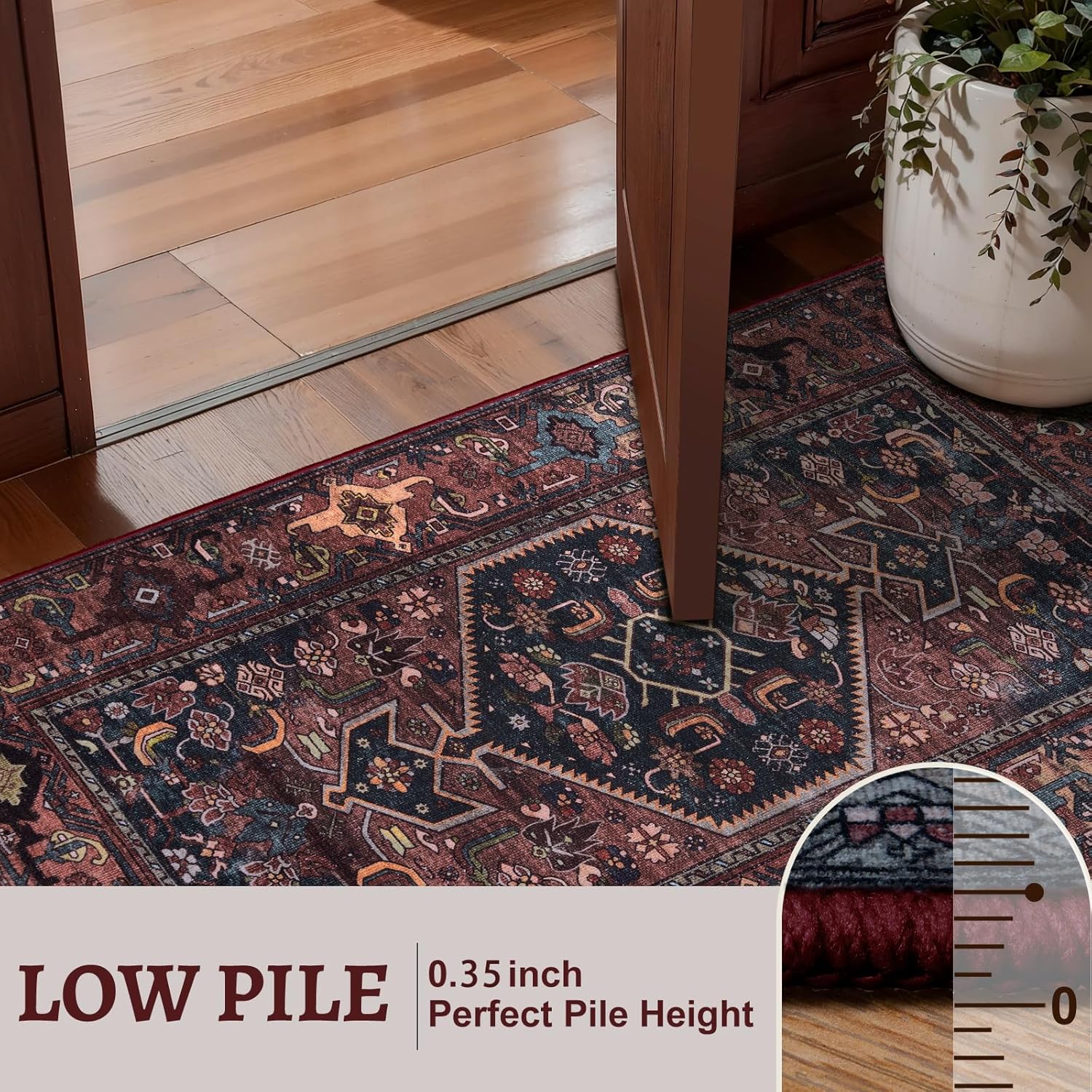 SERISSA Vintage 2.6x10 Washable Hallway Runner Rug Non Slip(Red Multi+Black Red)