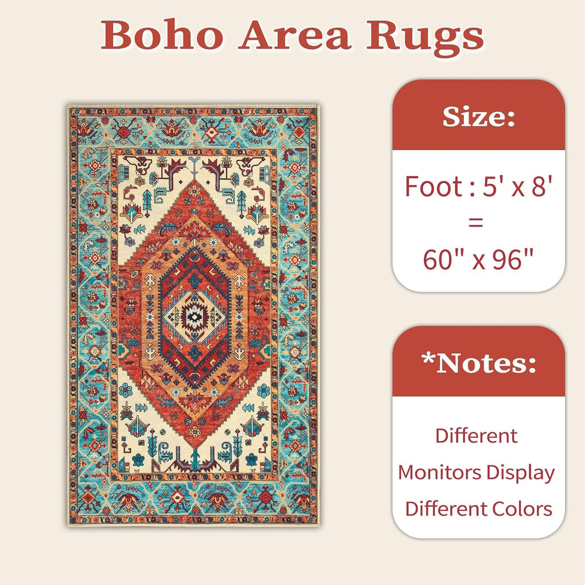 3x12 Orange Vintage Boho Washable Runner Rug - Non-Slip Hallway Carpet
