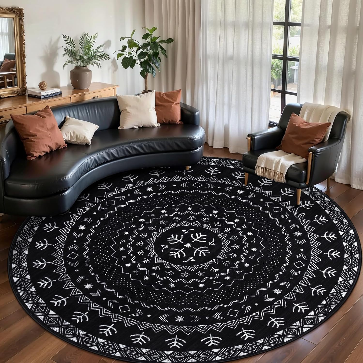 SERISSA Boho Geometric Washable Runner Rug, 2'x10' Non-Slip Long Hallway Carpet for Kitchen, Entryway, Laundry, Bedroom & Bathroom – Soft Low-Pile Black & White Runner
