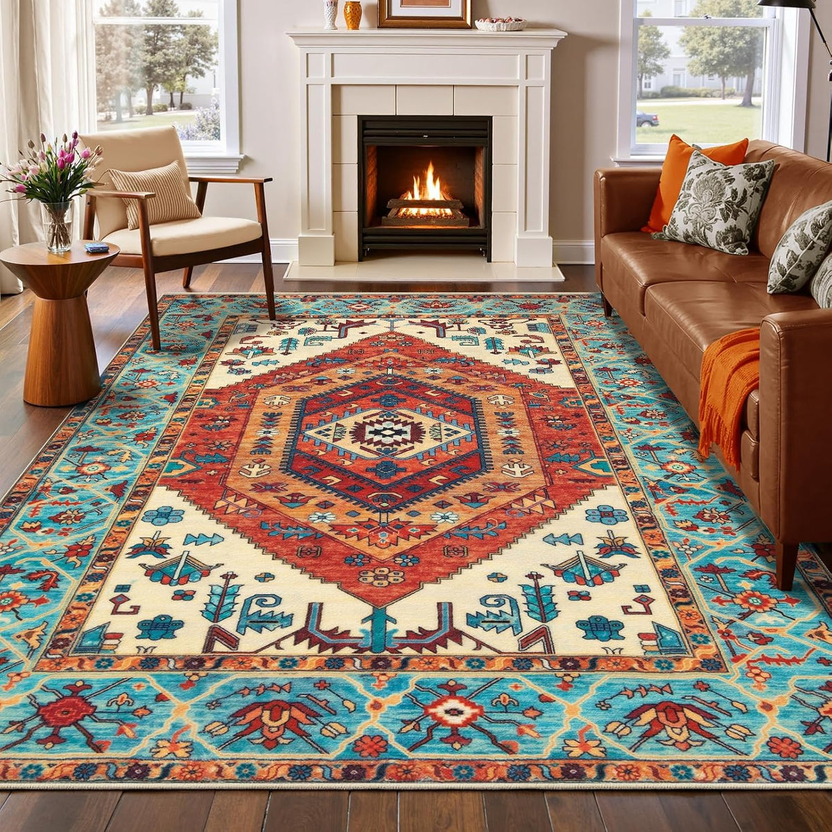 3x12 Orange Vintage Boho Washable Runner Rug - Non-Slip Hallway Carpet