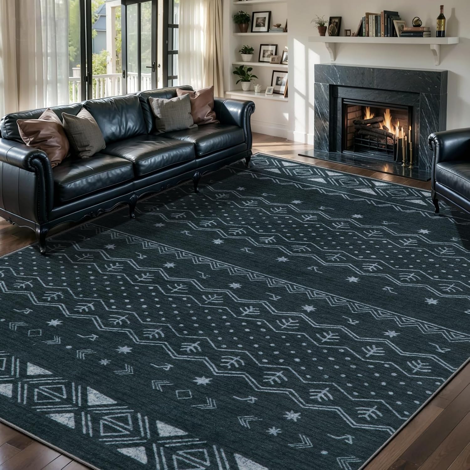 2x3 Grey Washable Entryway Rug - Moroccan Boho Small Carpet