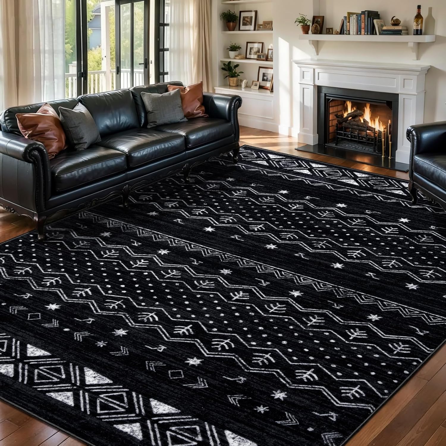 SERISSA Boho Geometric Washable Runner Rug, 2'x10' Non-Slip Long Hallway Carpet for Kitchen, Entryway, Laundry, Bedroom & Bathroom – Soft Low-Pile Black & White Runner