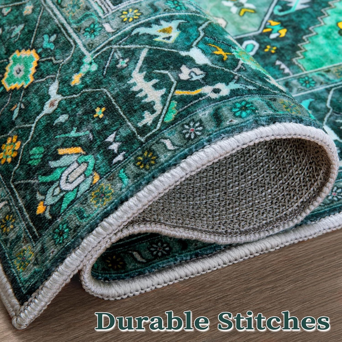 4x6 Teal Vintage Boho Washable Area Rug - Non-Slip Distressed Carpet