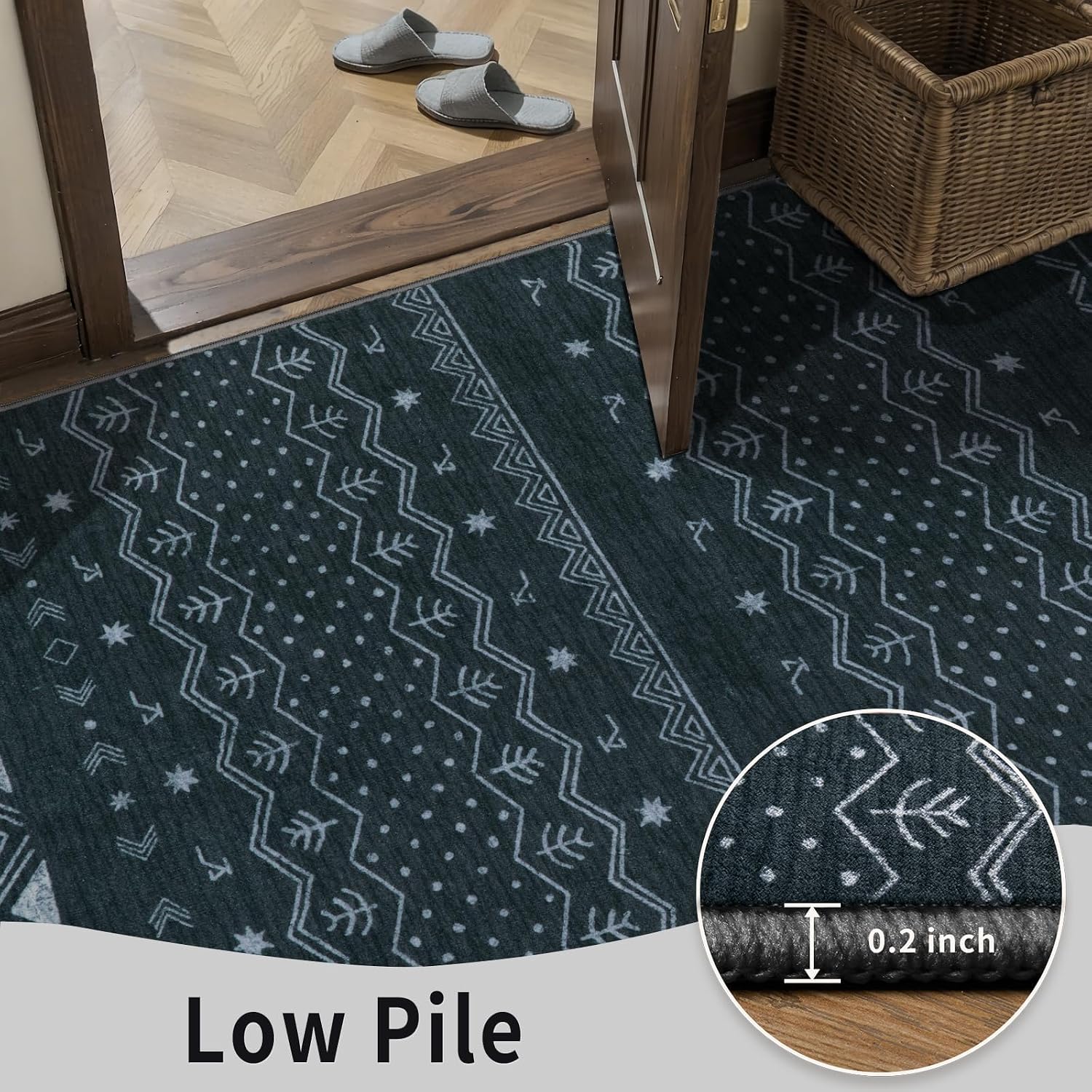 2x3 Grey Washable Entryway Rug - Moroccan Boho Small Carpet