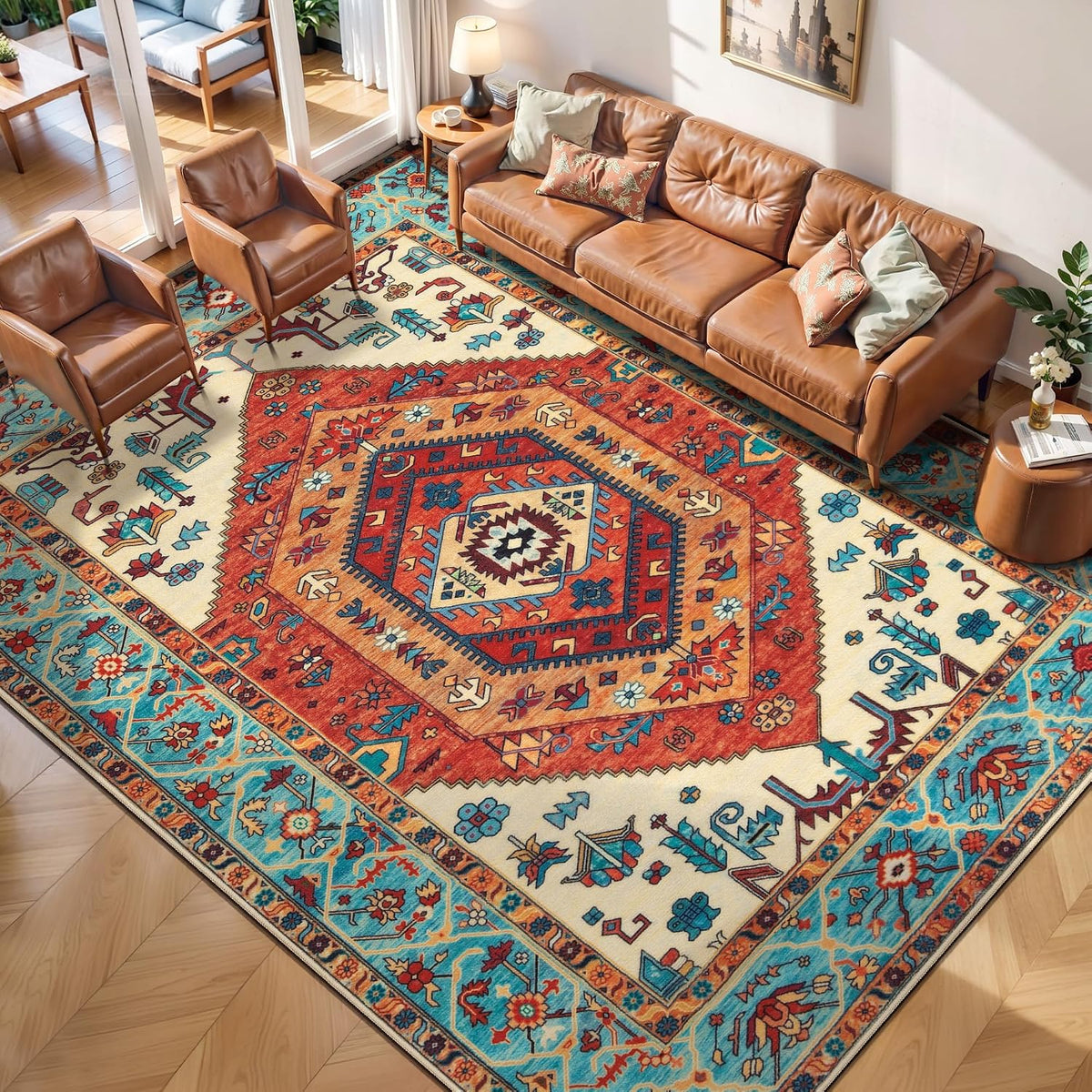 3x12 Orange Vintage Boho Washable Runner Rug - Non-Slip Hallway Carpet