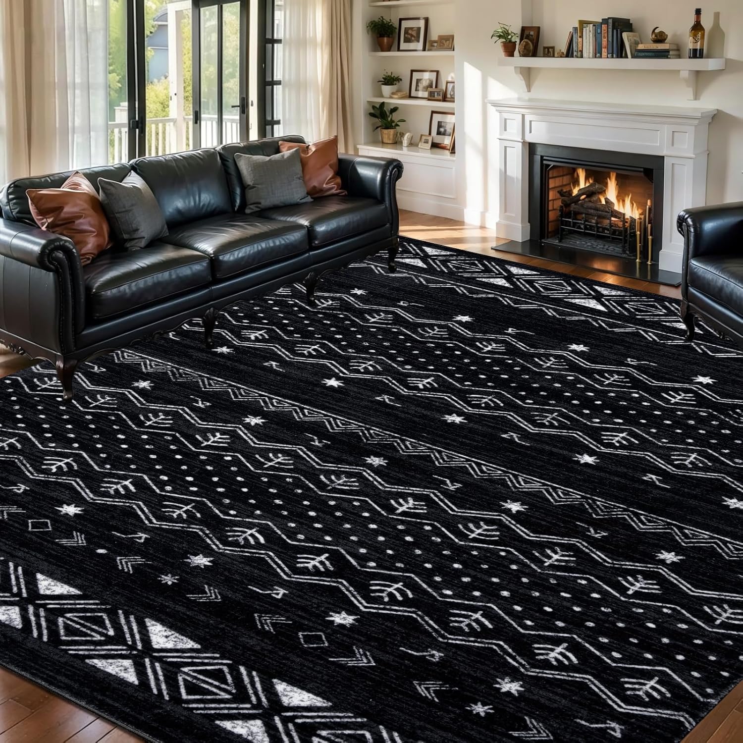 SERISSA Boho Geometric Washable Runner Rug, 2'x10' Non-Slip Long Hallway Carpet for Kitchen, Entryway, Laundry, Bedroom & Bathroom – Soft Low-Pile Black & White Runner