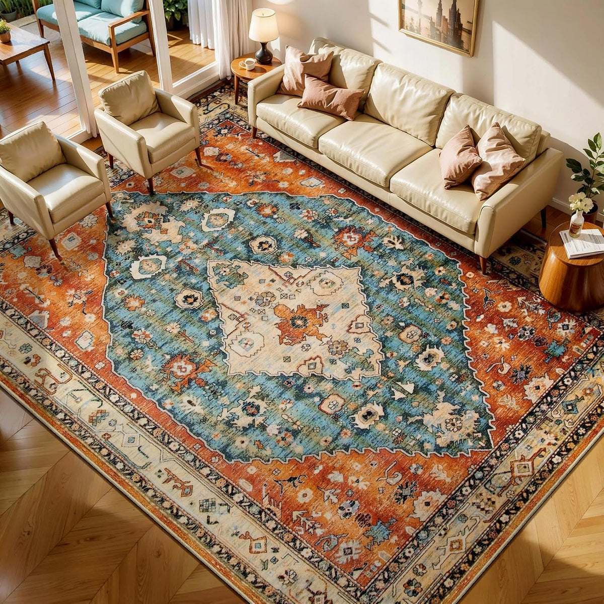 2x3 Vintage Oriental Washable Small Area Rug - Non-Slip Boho Accent Mat