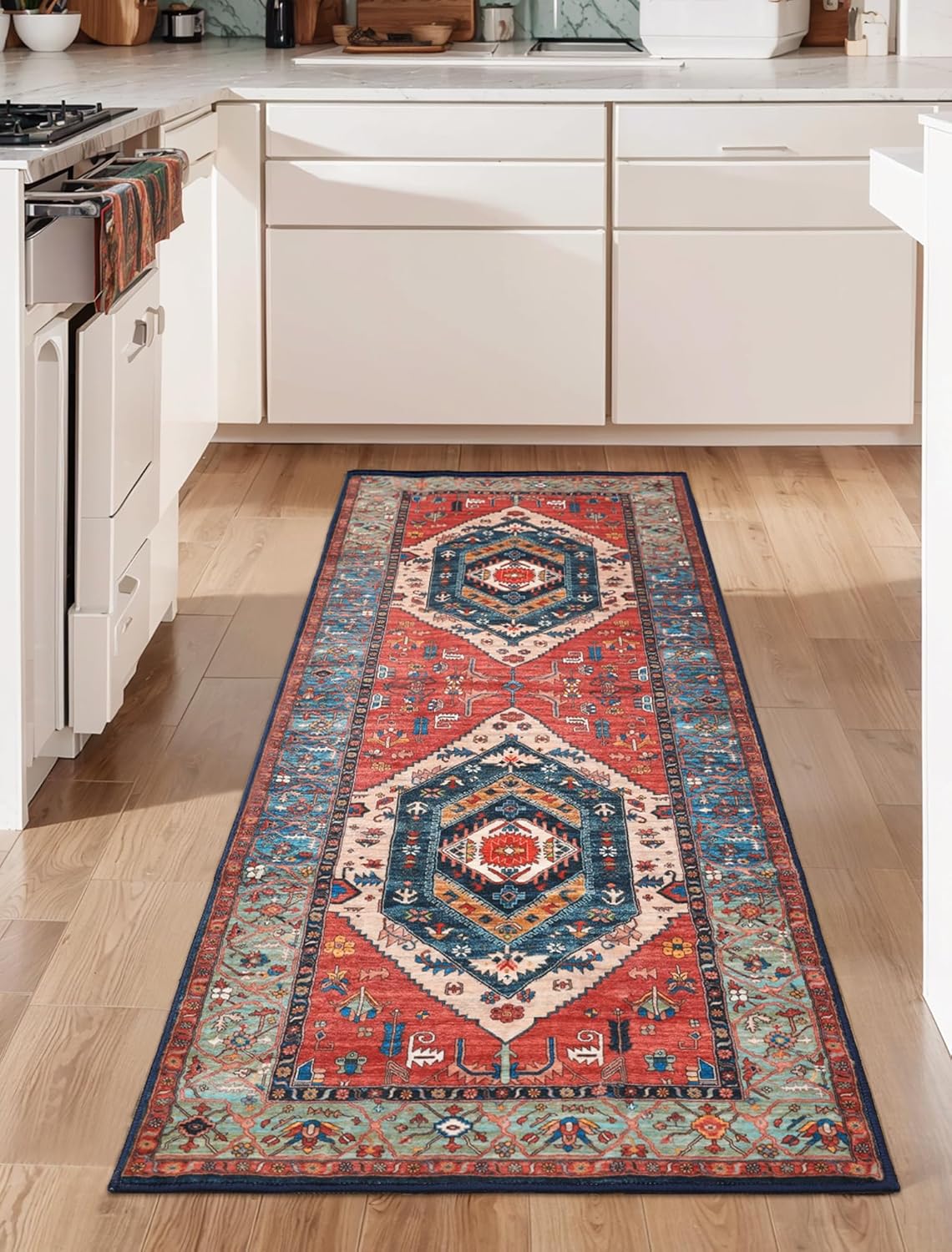 SERISSA Vintage Boho Washable Runner Rug, 2'x6' Non-Slip Distressed Tribal Area Rug for Hallway, Kitchen, Laundry, Bathroom & Living Room – Ultra Soft & Durable Floor Carpet