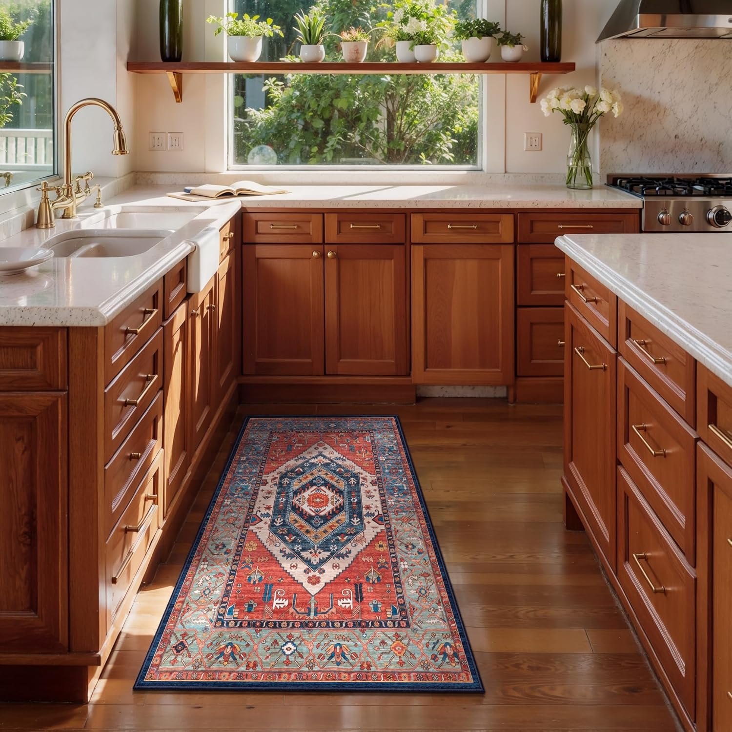 SERISSA 2x4 Washable Runner Rug – Non-Slip Vintage Rust Entryway & Kitchen Rug, Ultra-Soft Low-Pile Accent Carpet