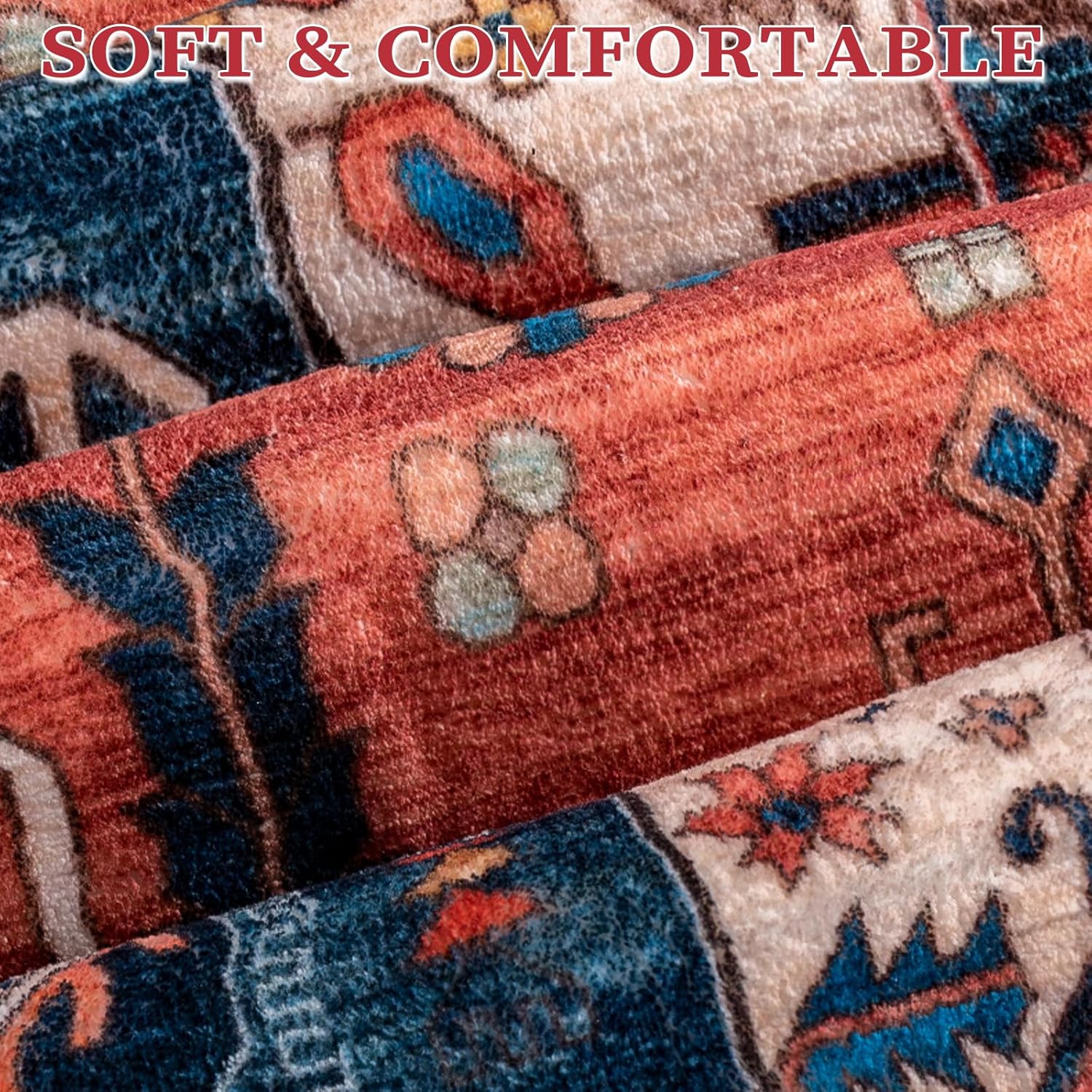 SERISSA 8x10 Washable Area Rug, Soft Non-Slip Distressed Oriental Boho Carpet for Living Room, Dining Room, and Office Decor