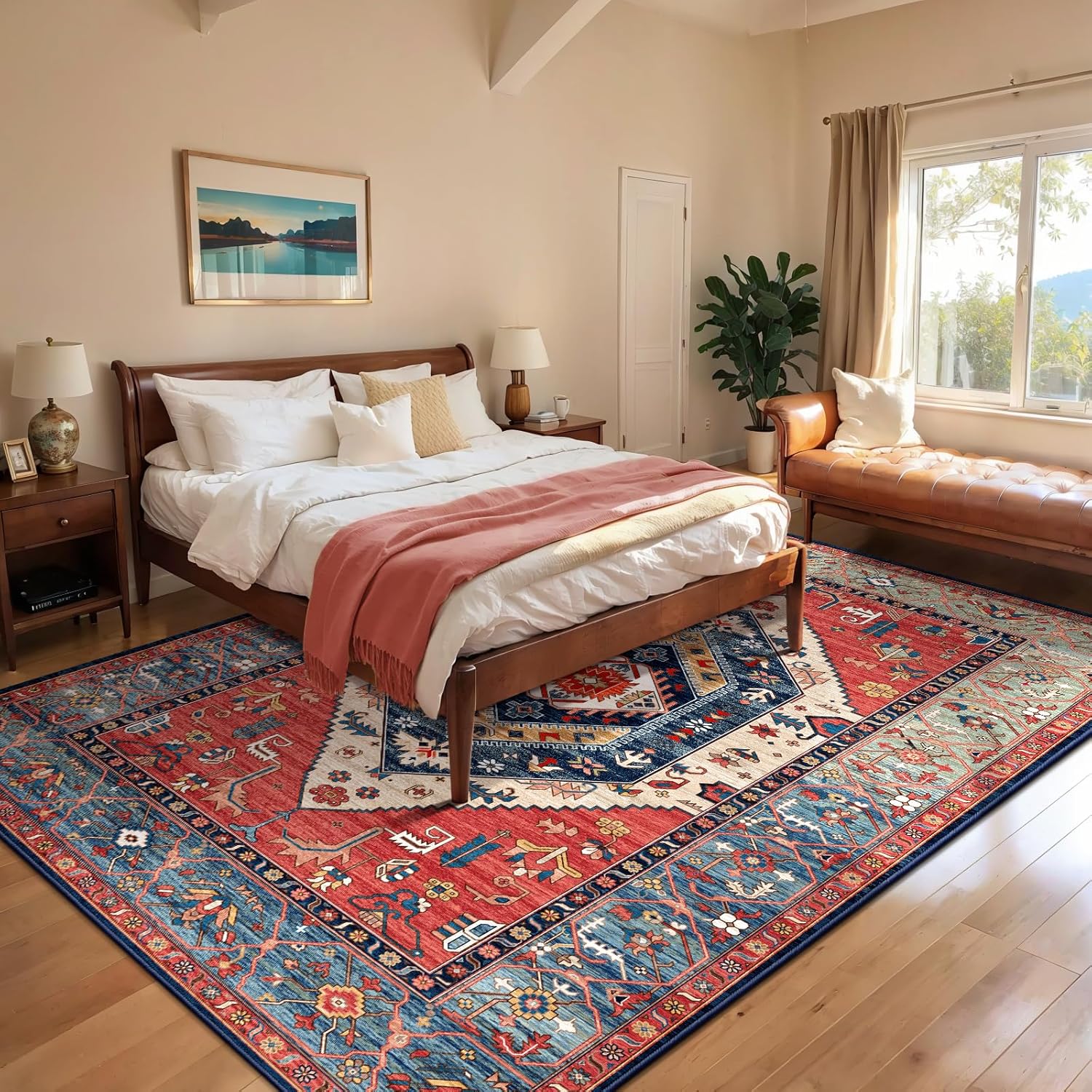 SERISSA 8x10 Washable Area Rug, Soft Non-Slip Distressed Oriental Boho Carpet for Living Room, Dining Room, and Office Decor