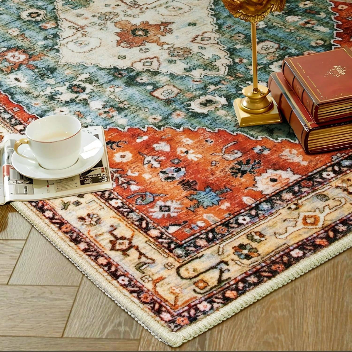 2x3 Vintage Oriental Washable Small Area Rug - Non-Slip Boho Accent Mat