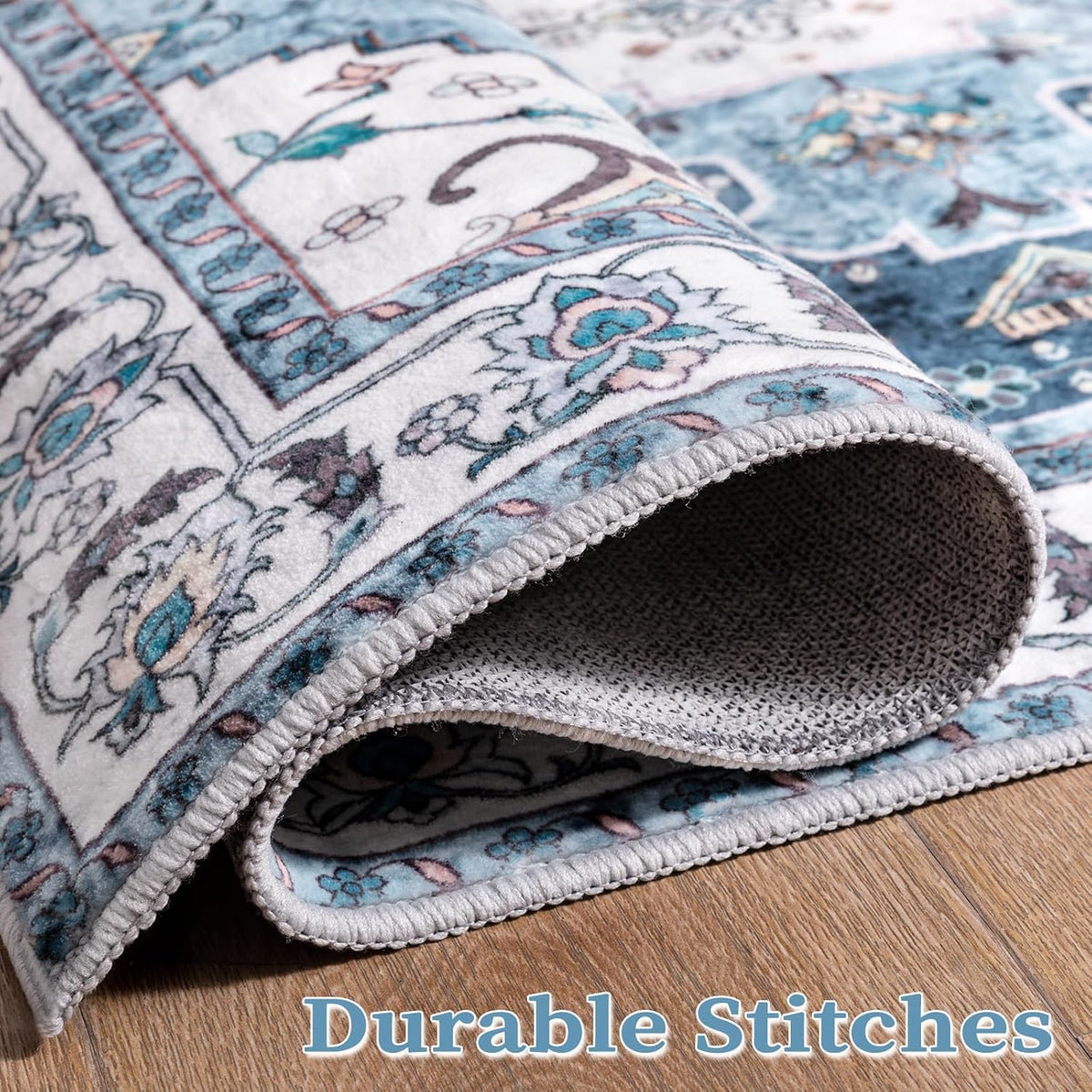 2x3 Blue Vintage Boho Washable Small Area Rug - Non-Slip Entryway Mat