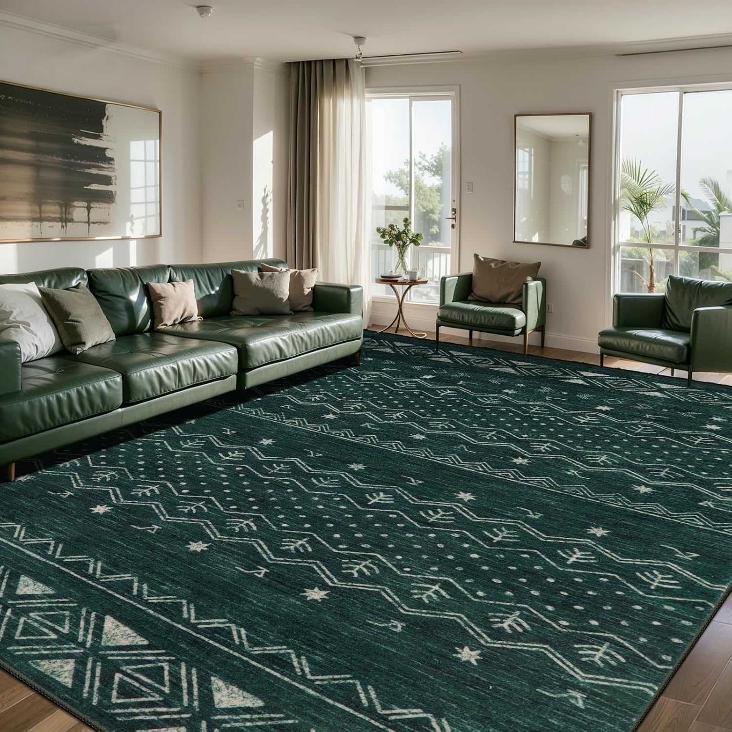 2'6"x8' Dark Green Washable Hallway Runner Rug - Moroccan Boho Long Carpet