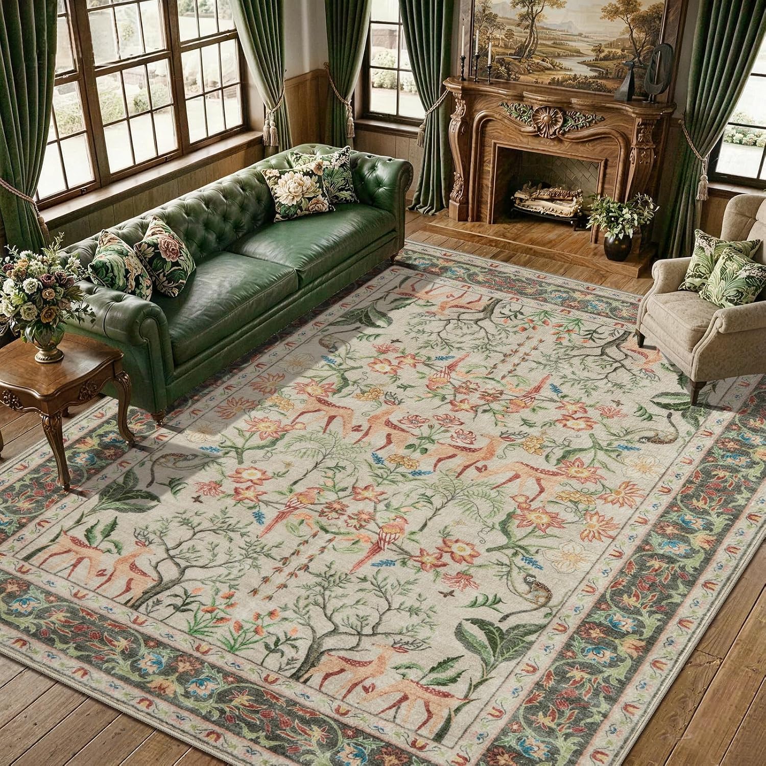 8x10 Washable Living Room Rug - Boho Vintage Non-Slip Large Carpet