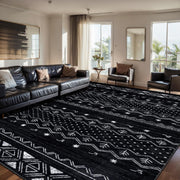 6x9 Washable Living Room Area Rug - Black and White Moroccan Carpet