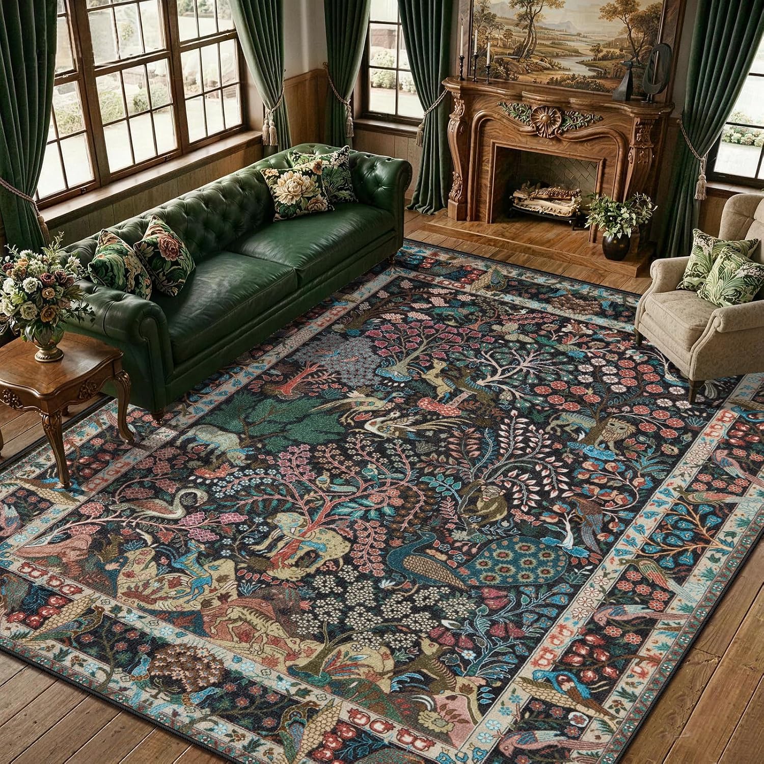 2x4 Vintage Jungle Washable Runner Rug - Non-Slip Boho Door Mat