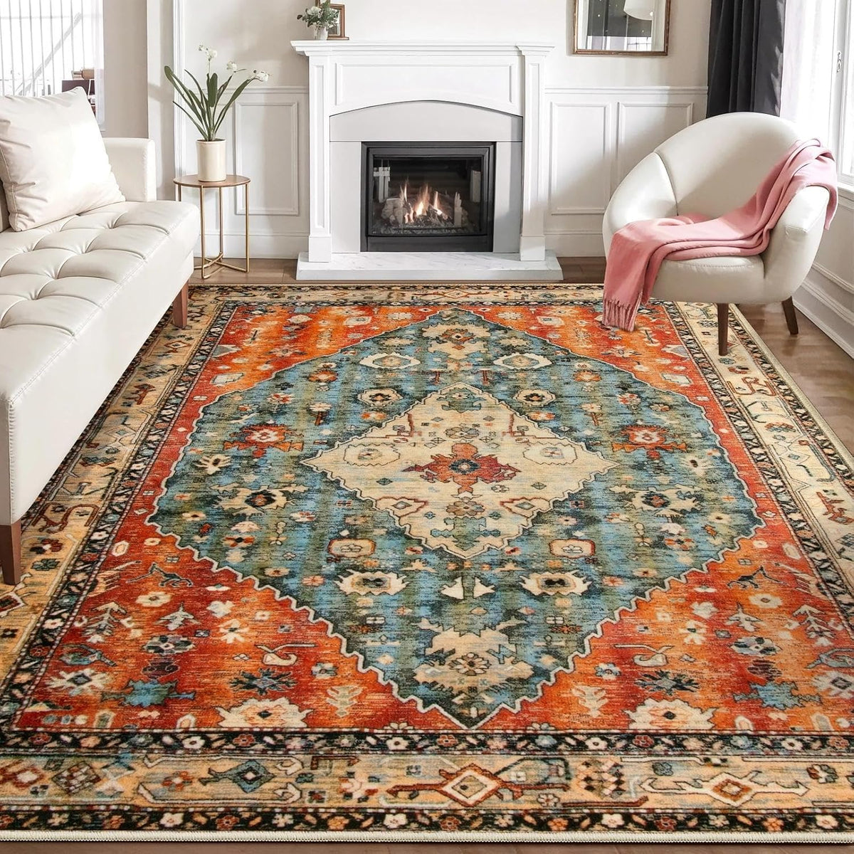 2x3 Vintage Oriental Washable Small Area Rug - Non-Slip Boho Accent Mat